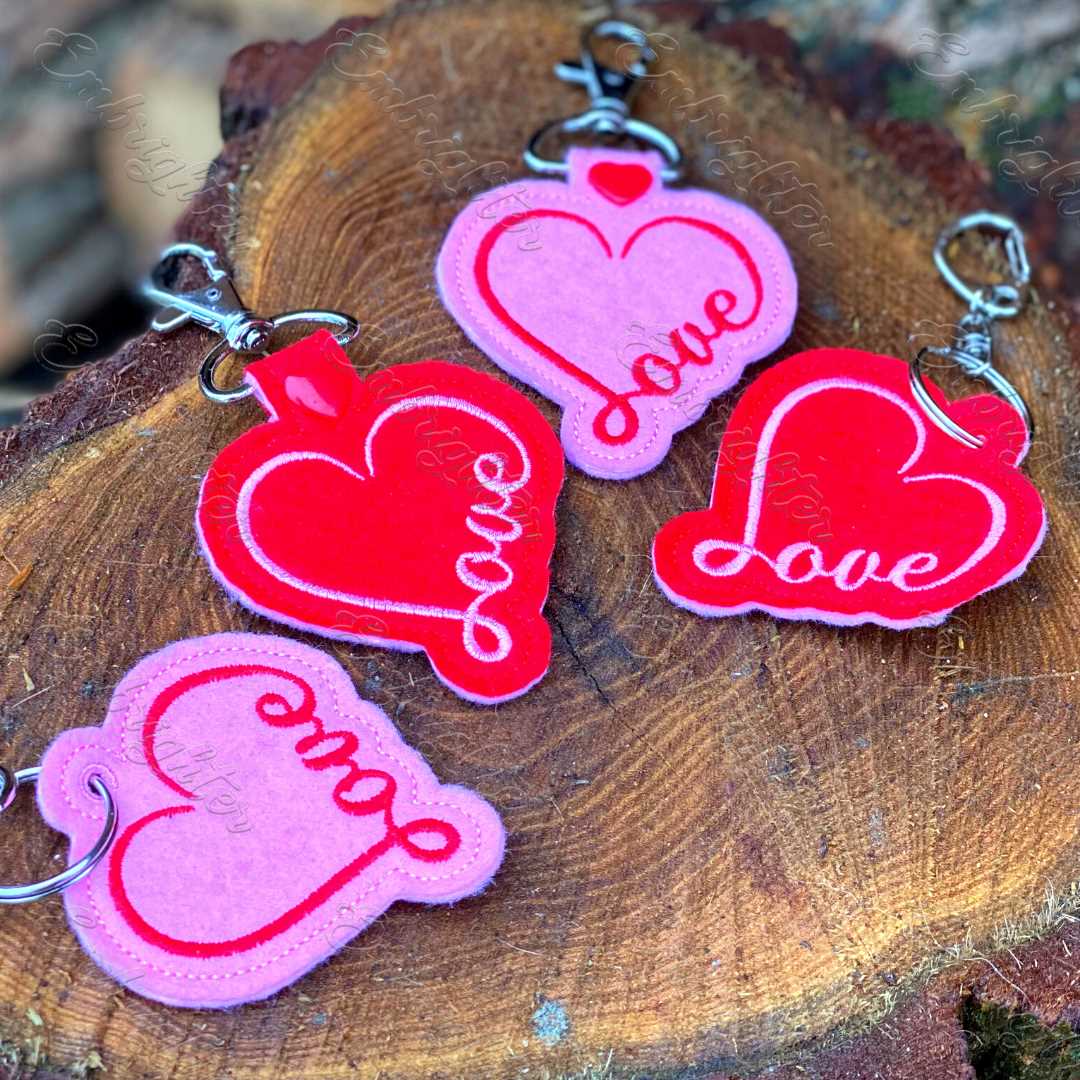 Machine Embroidered Keychain Love heart keychain machine embroidery design – Embrighter