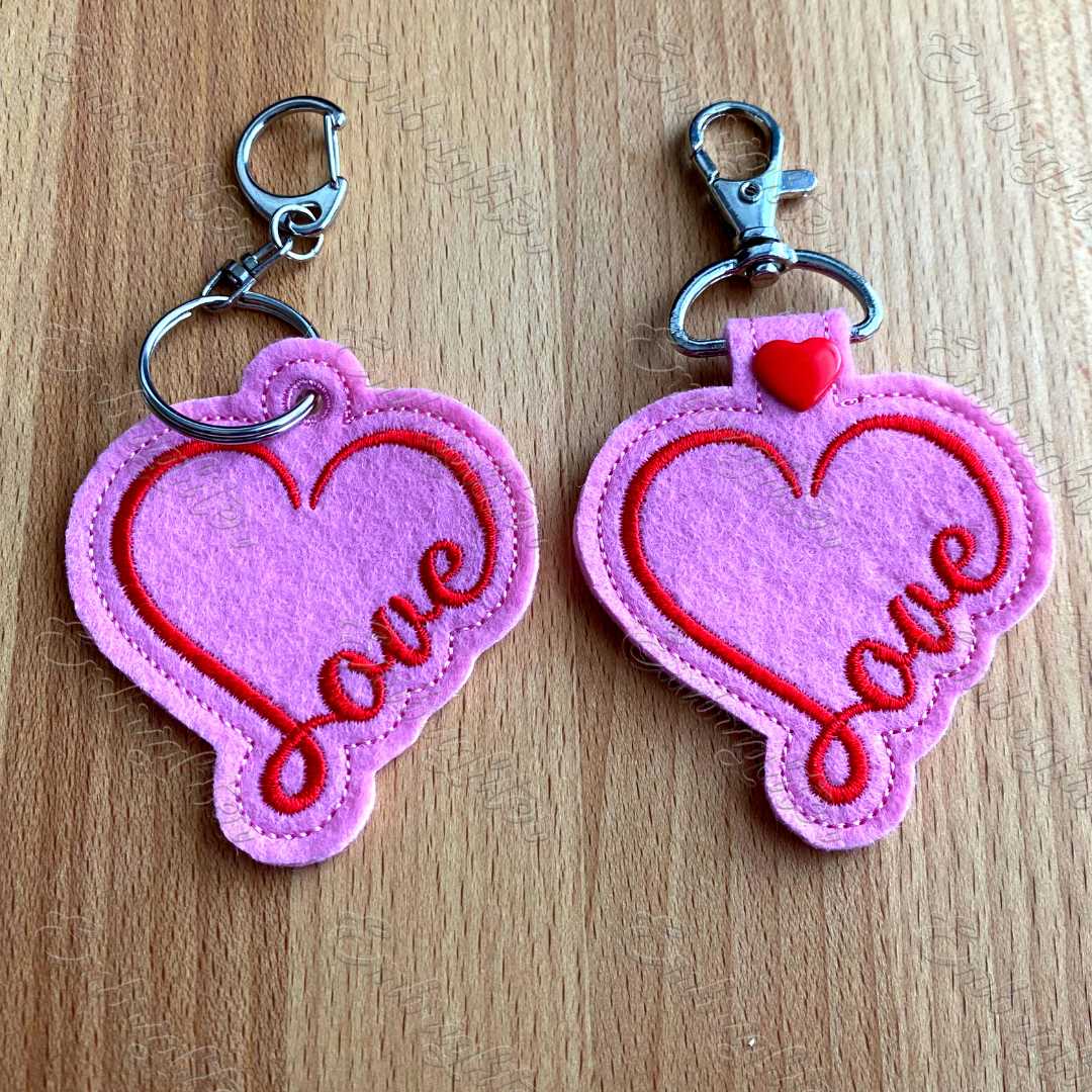 Love heart keychain machine embroidery design – Embrighter