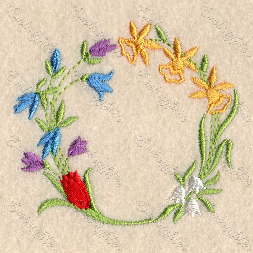 Mini Easter flower wreath embroidery design