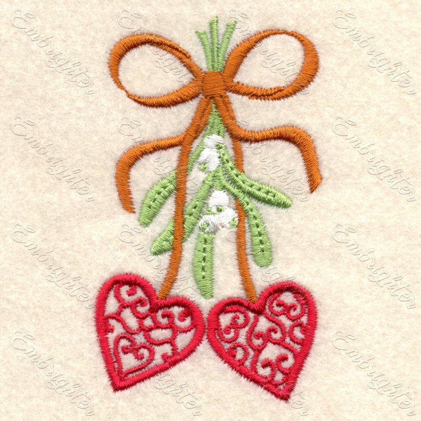 Mistletoe with hearts machine embroidery design