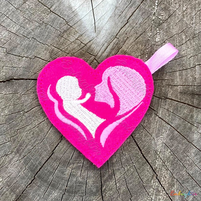 Mother and child heart shaped keychain embroidery design