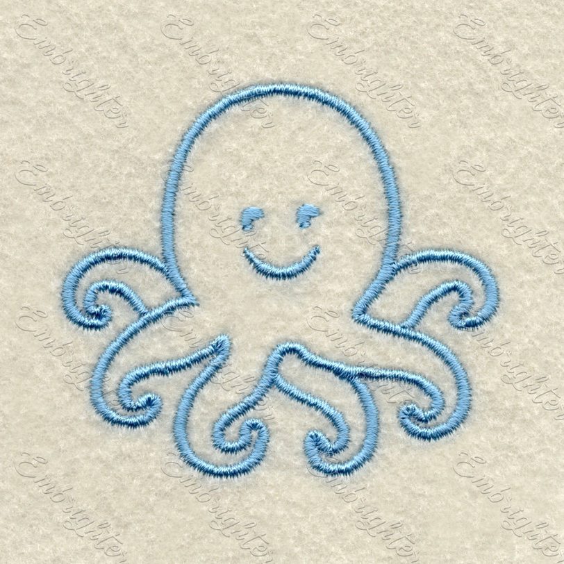 Machine embroidery design. Cute baby sea octopus, monochromatic for the little ones.