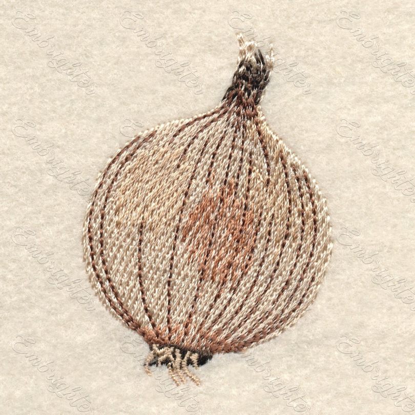 Machine embroidery design - real looking onion. Can be used for kitchen textiles, pillows, other decorations.