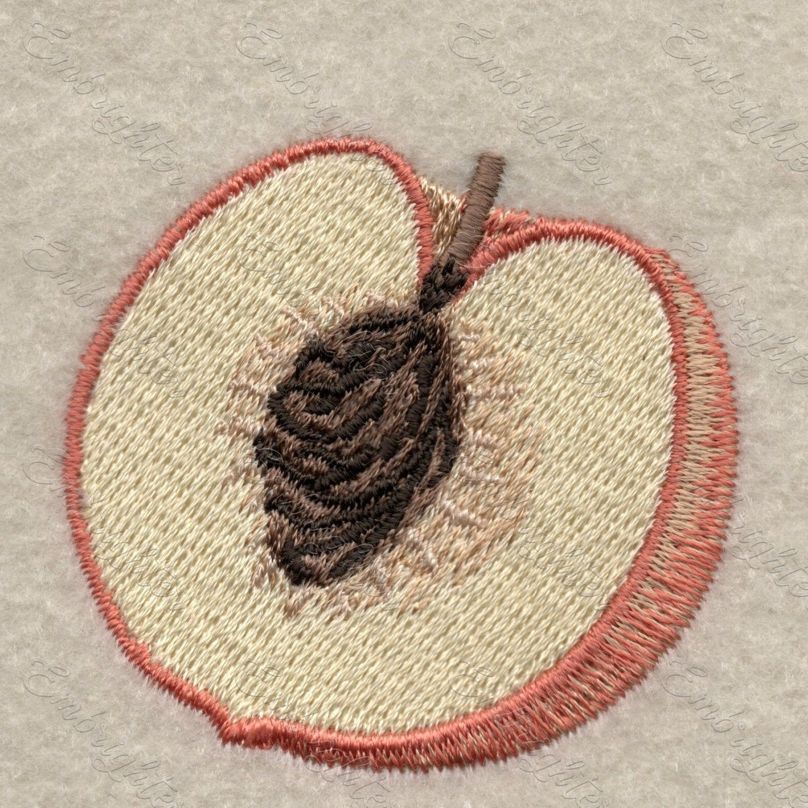 Machine embroidery design. Real looking, half cutted peach pattern.