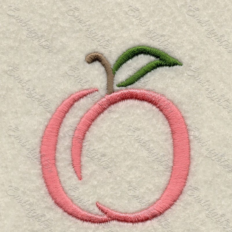 Machine embroidery design. Cute satin stitch fruit, peach in two sizes. 