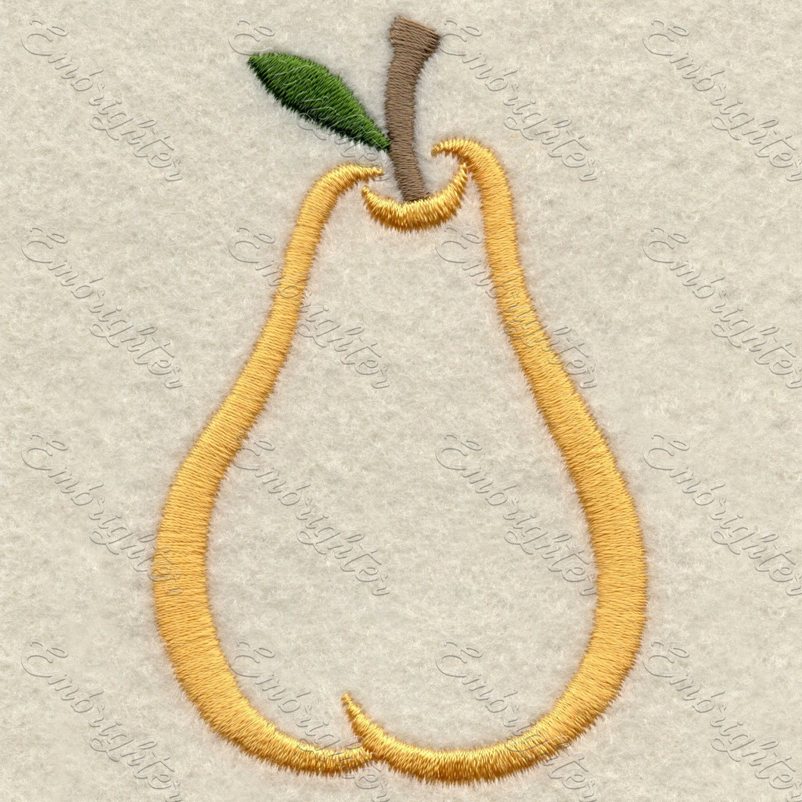 Machine embroidery design. Cute satin stitch fruit, pear in two sizes. 