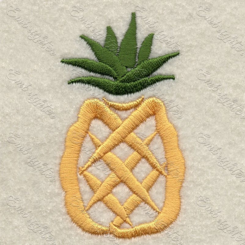 Machine embroidery design. Cute satin stitch fruit, pineapple in two sizes. 