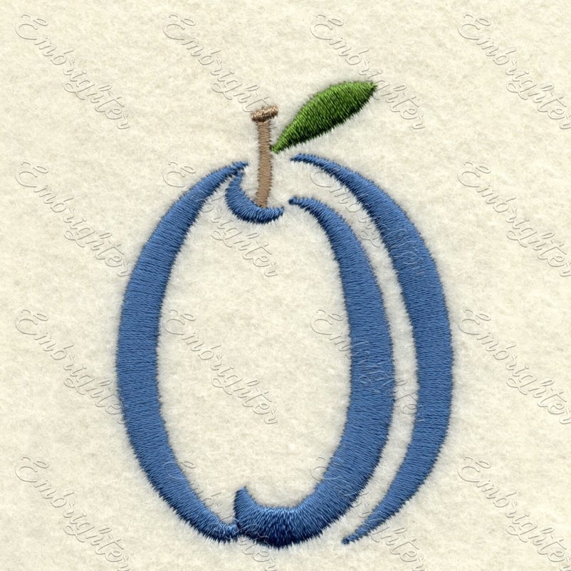 Machine embroidery design. Cute satin stitch fruit, plum in two sizes.