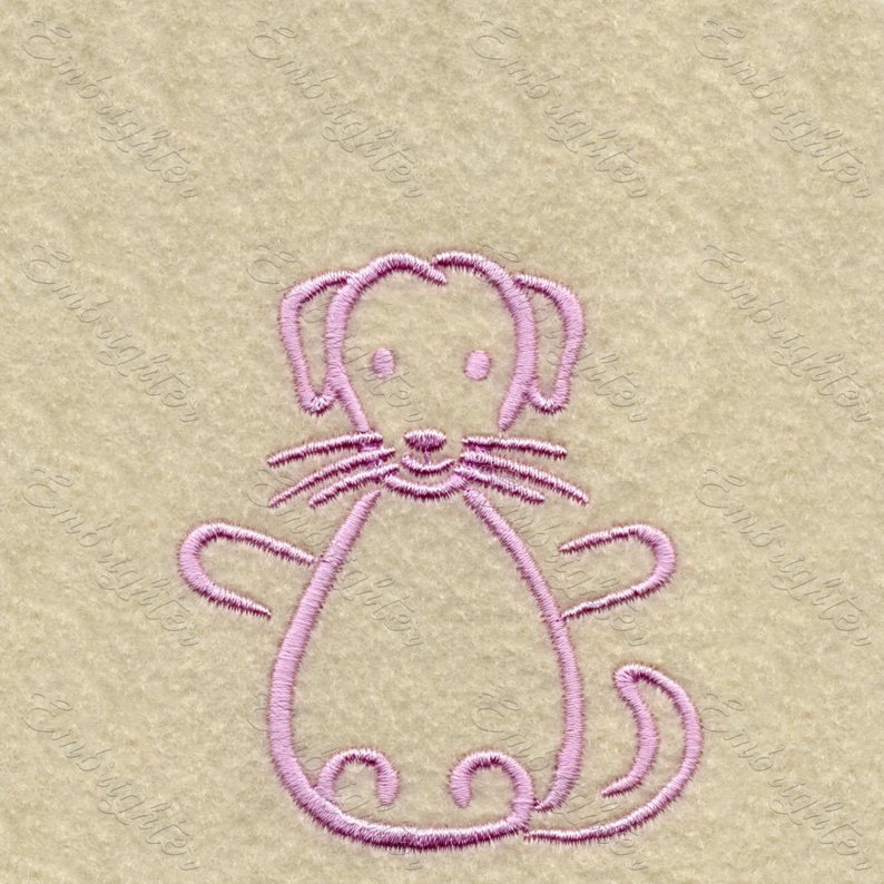 Machine embroidery design. Sweet line drawing puppy with wiskers. Not just for kids.