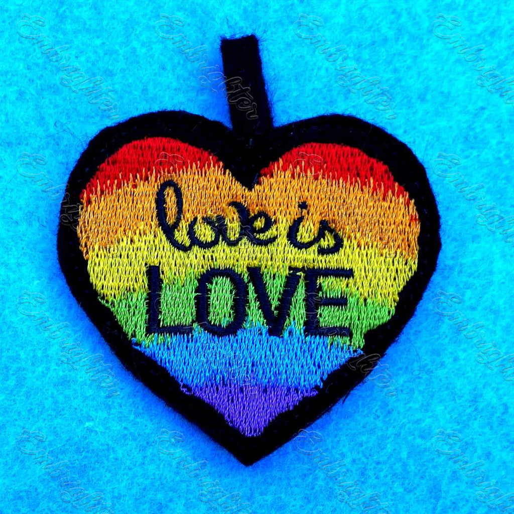 Rainbow heart „Love is Love” ITH keychain embroidery design
