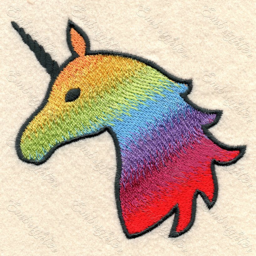 Rainbow unicorn head embroidery design