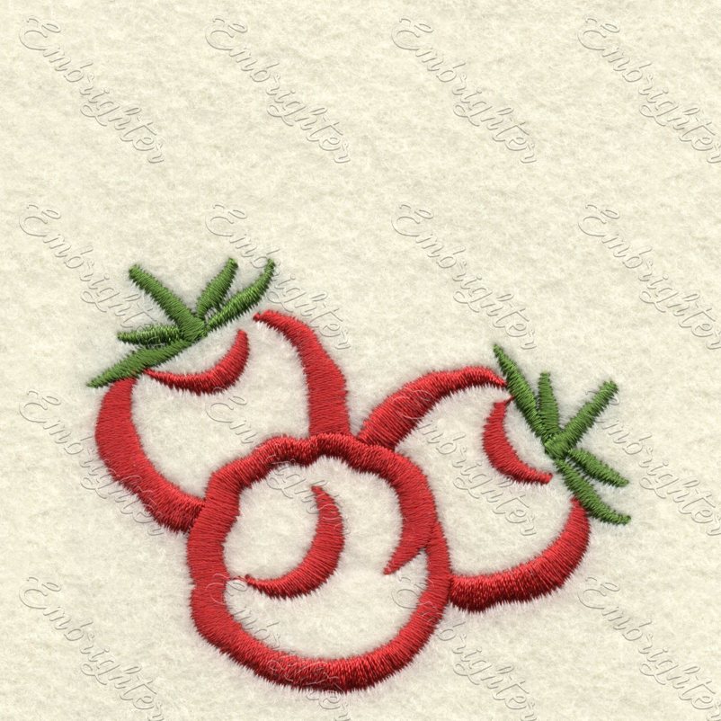 Machine embroidery design. Cute satin stitch fruit, raspberry in two sizes. 