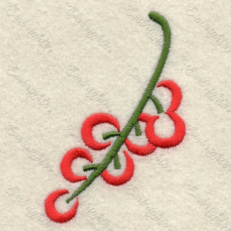 Machine embroidery design. Cute satin stitch fruit, red currant in two sizes. 