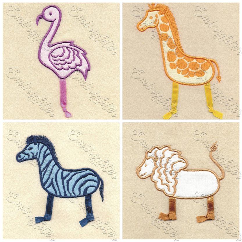 Ribbon-legged African animal embroidery design set
