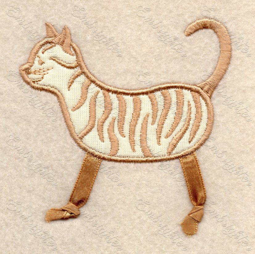 Ribbon-legged cat embroidery design
