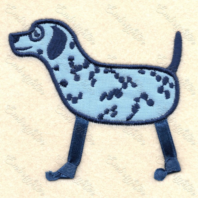 Ribbon-legged dog embroidery design