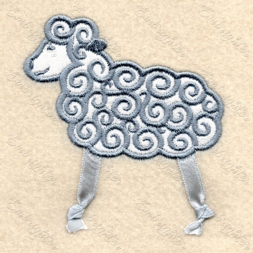 Ribbon-legged lamb embroidery design