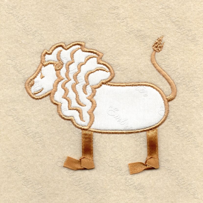 Ribbon-legged lion embroidery design