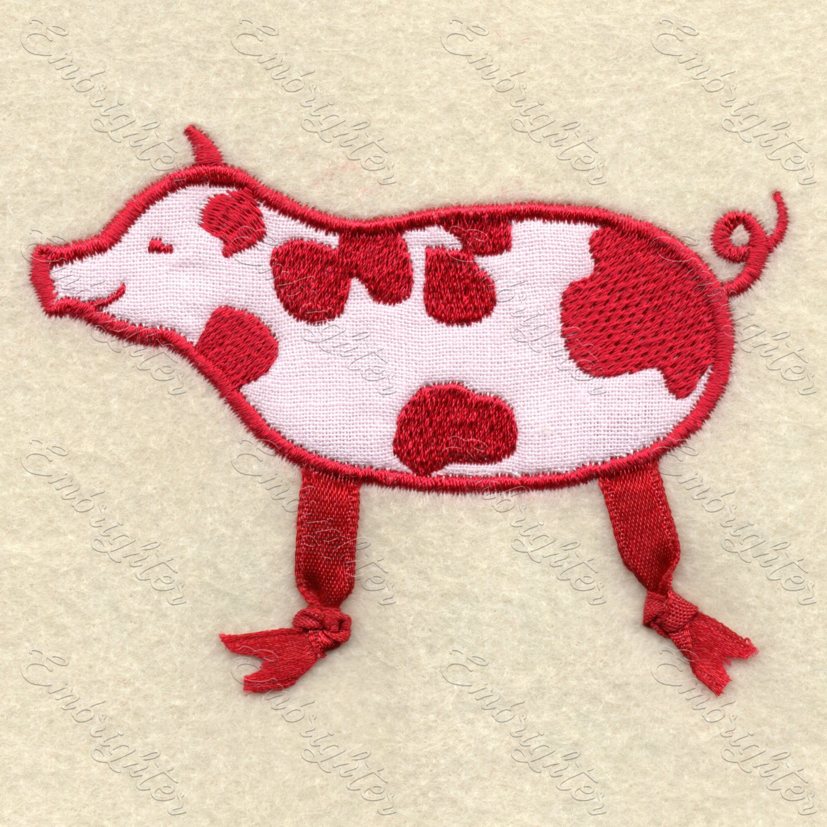 Ribbon-legged pig embroidery design