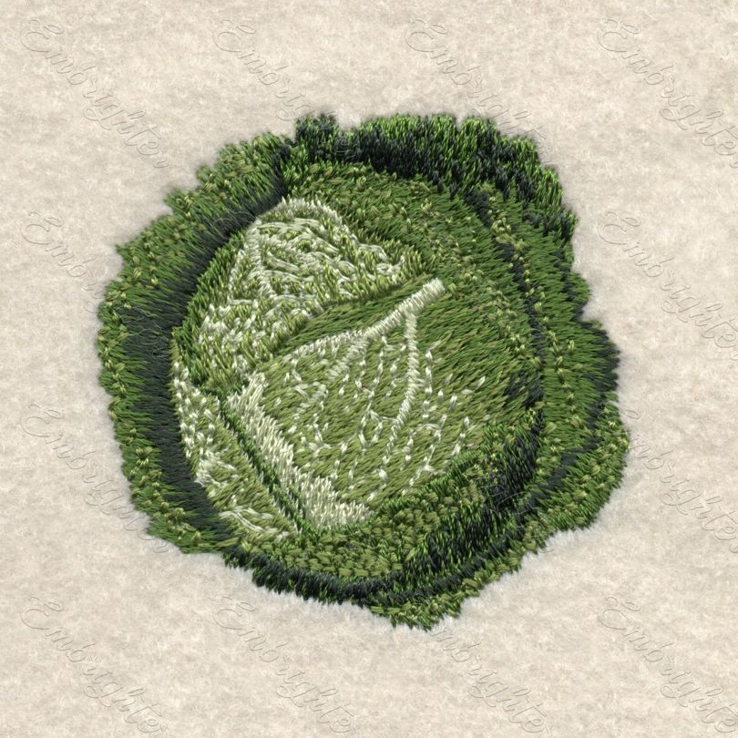 Machine embroidery design - real looking savoy cabbage. Can be used for kitchen textiles, pillows, other decorations.