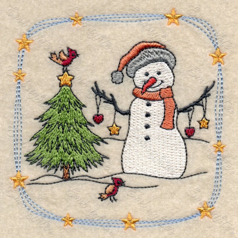 Snowmen with little birds machine embroidery design set