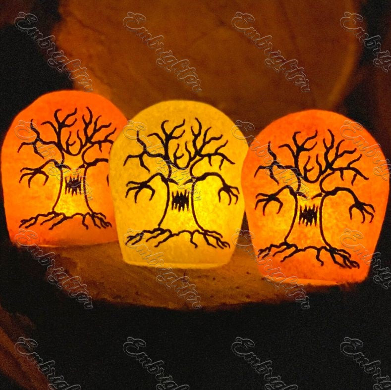 Spooky tree ITH Halloween lantern embroidery design
