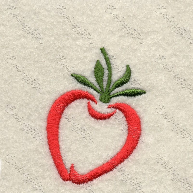 Machine embroidery design. Cute satin stitch fruit, strawberry in two sizes.