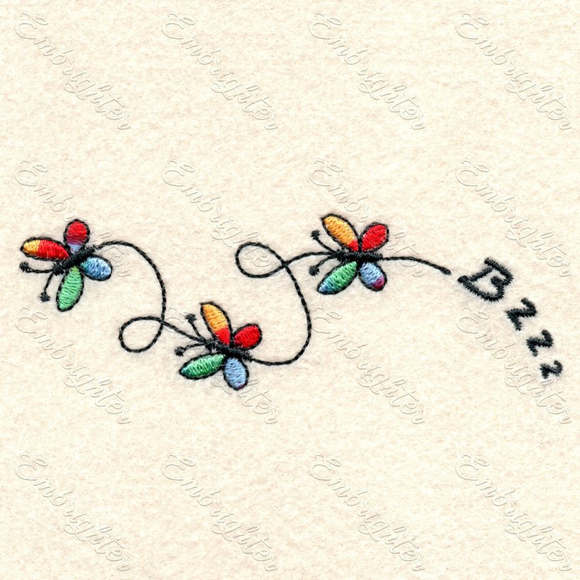 cute flying insects embroidery design