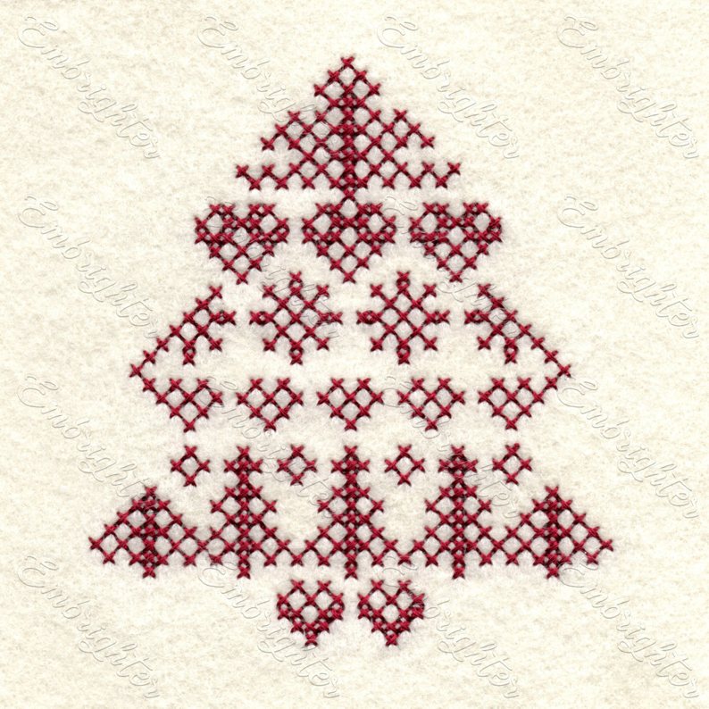 Christmas tree cross stitch machine embroidery design.