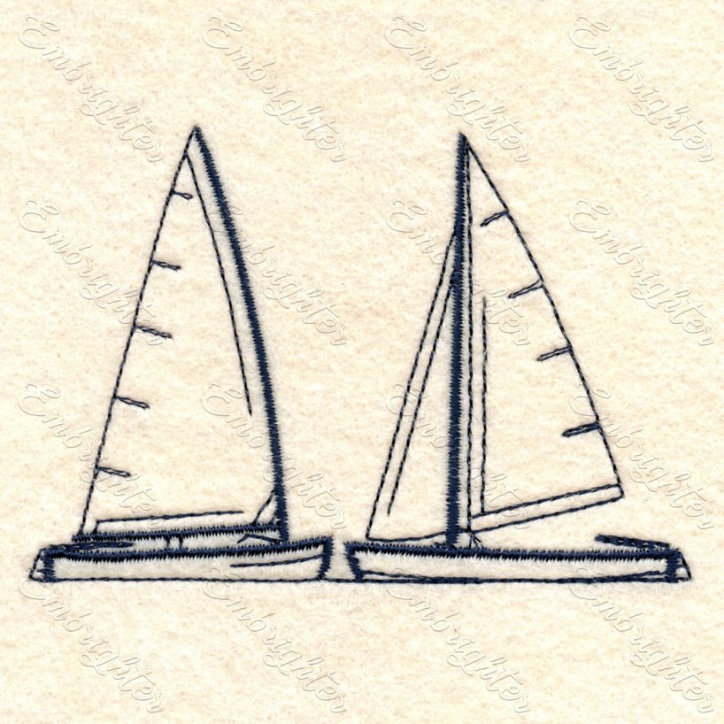 Two sailing boats embroidery design