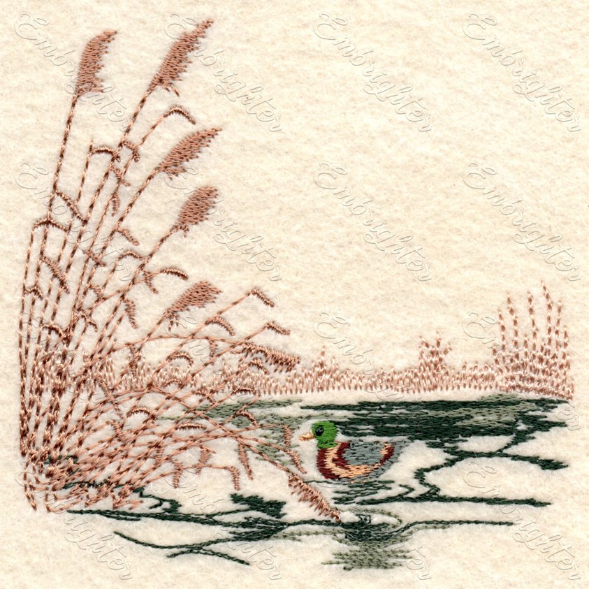 Wild duck in the reeds embroidery design