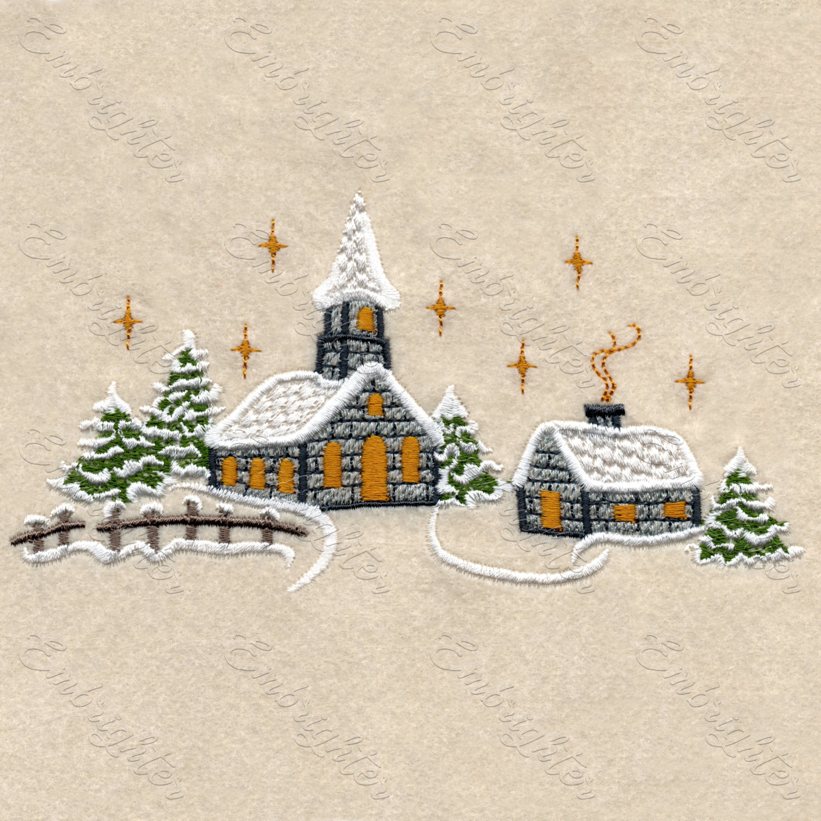 Winter church embroidery design