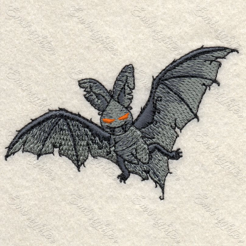 Scary zombie bat Halloween embroidery design. 